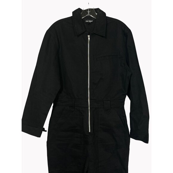 Steve Madden Womens Size M Black Denim Jumpsuit Long Sleeve Zip Front New - Picture 3 of 14